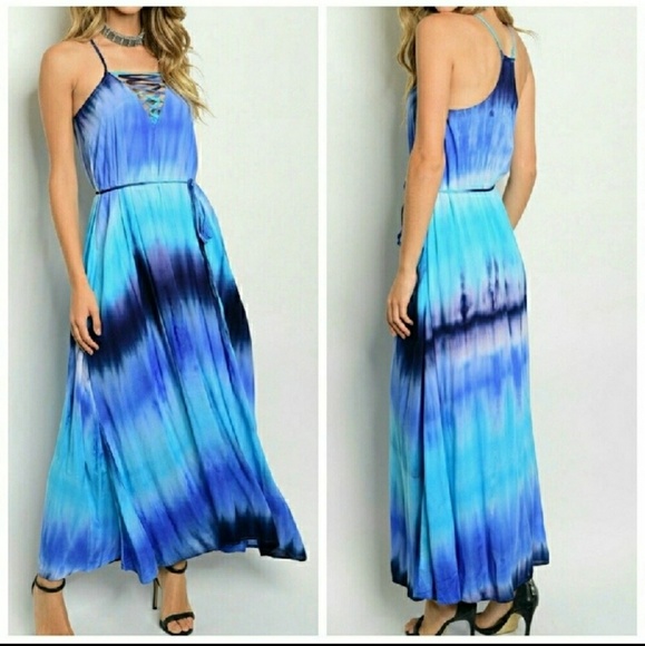 Dresses | Blue Tie Dye Maxi Dress | Poshmark